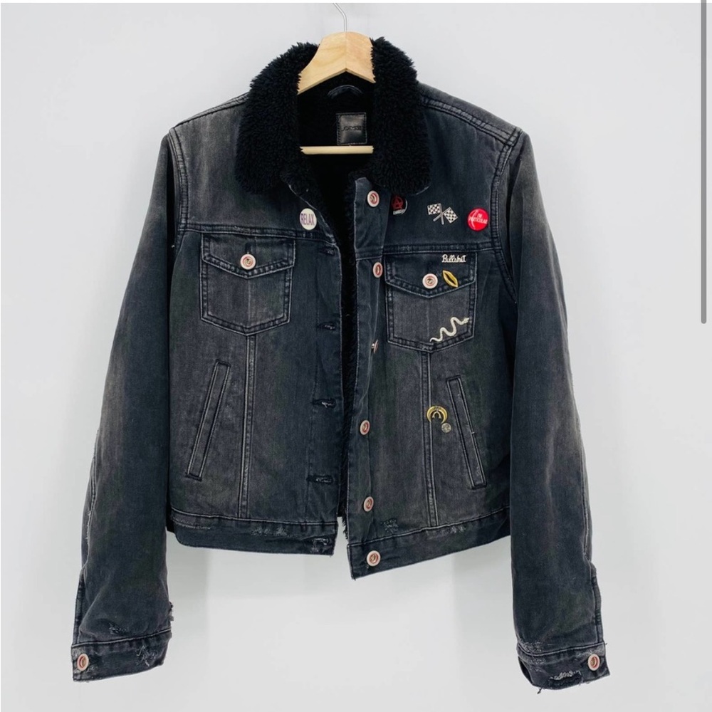Joe's Jeans Black Sherpa Button Up Collared Jean Jacket Size: Large- Gently used